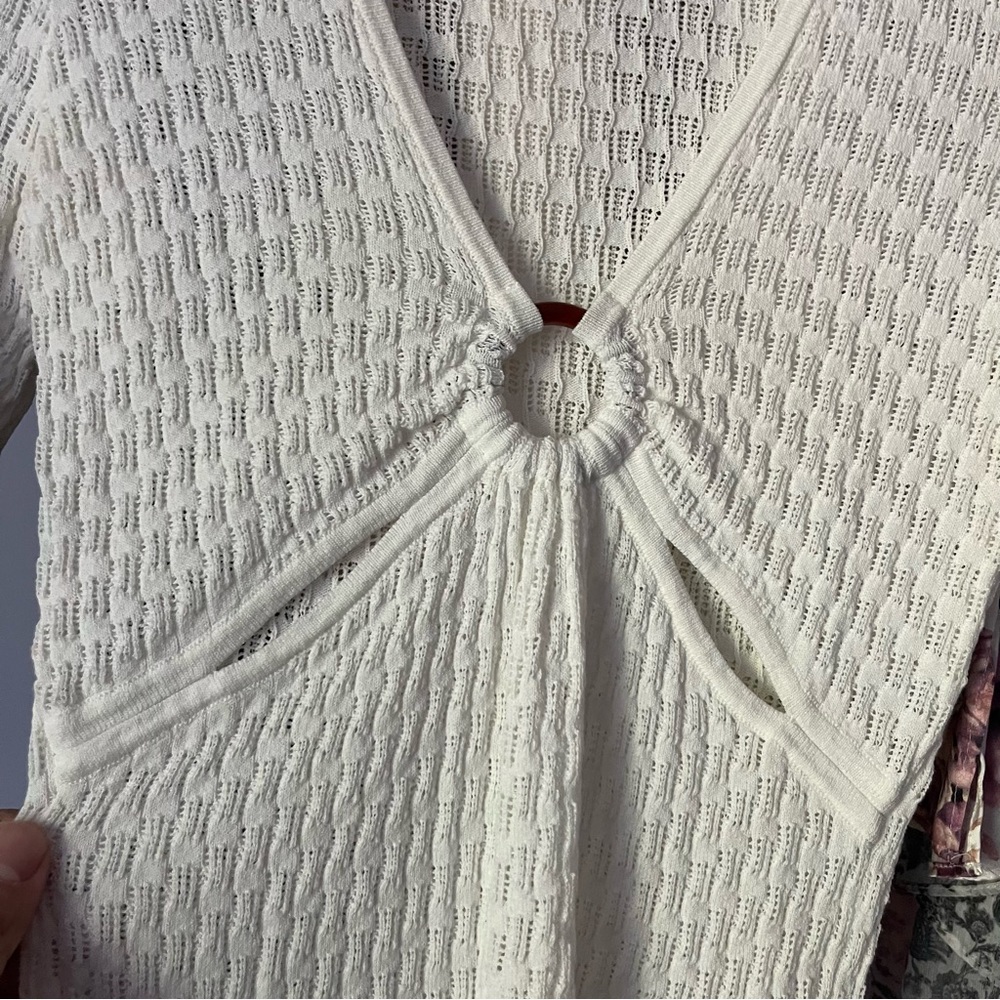 SANDRO white o-ring cut out open crochet knit long sleeve top - Picture 2 of 6